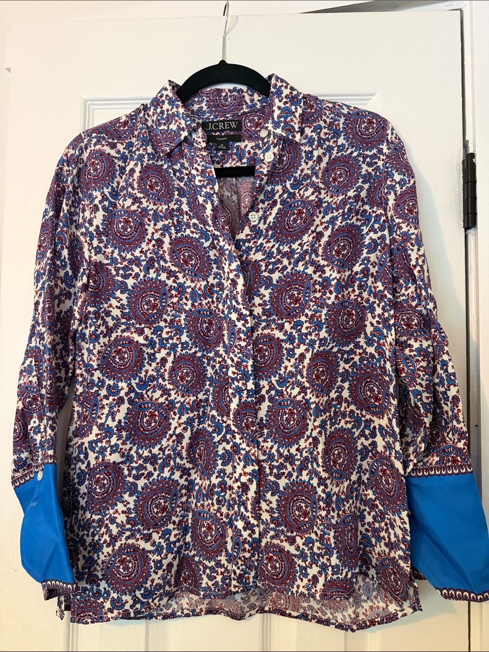 J. Crew Women’s Paisley Button-Down Shirt in White, Blue & Purple
